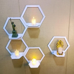 White Hexagon Wall Shelves Set Modern Floating Decor