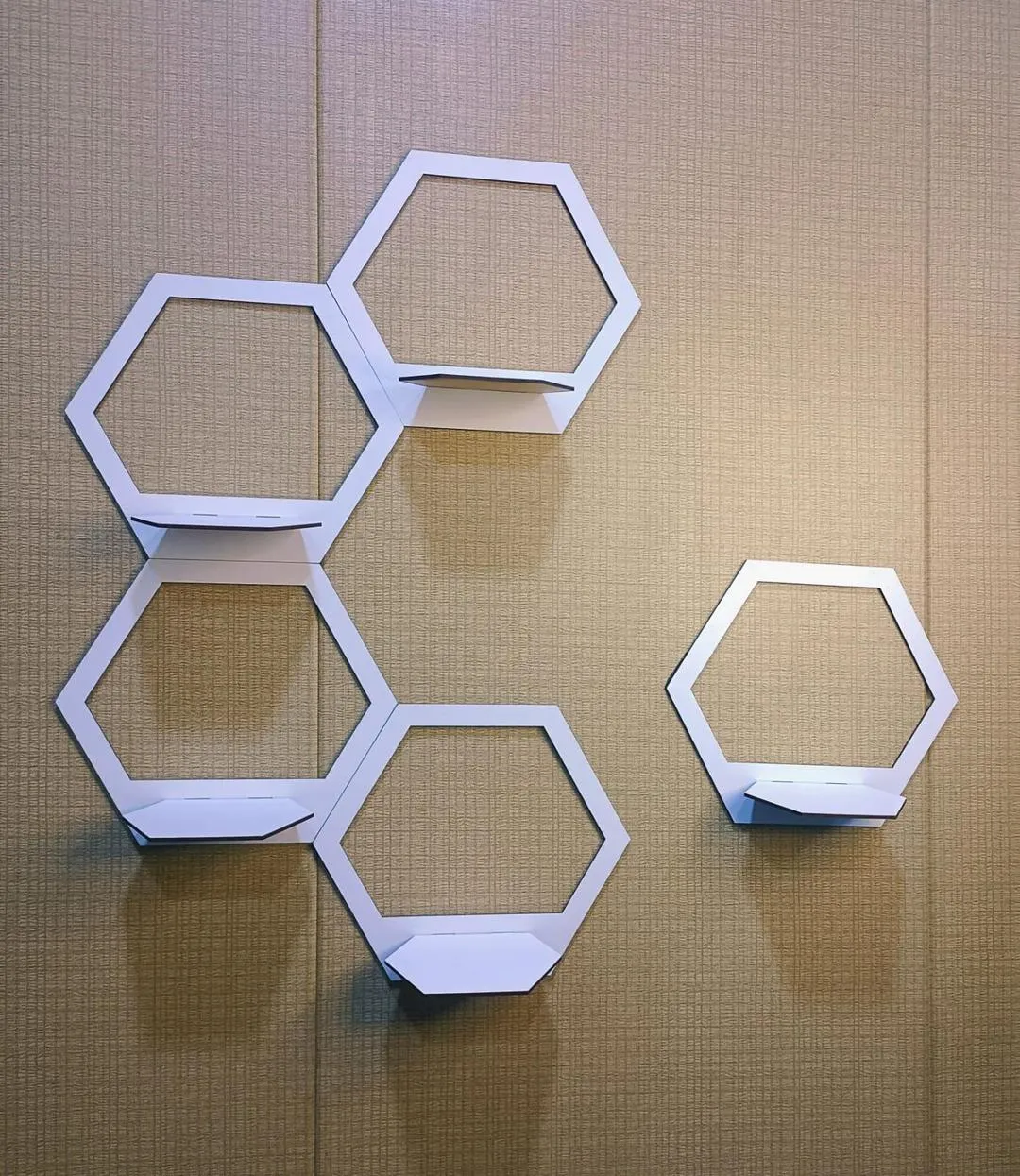 White Hexagon Wall Shelves Set Modern Floating Decor - Image 6