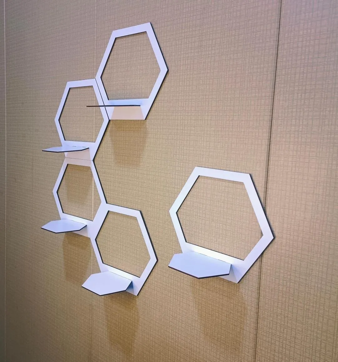 White Hexagon Wall Shelves Set Modern Floating Decor - Image 7
