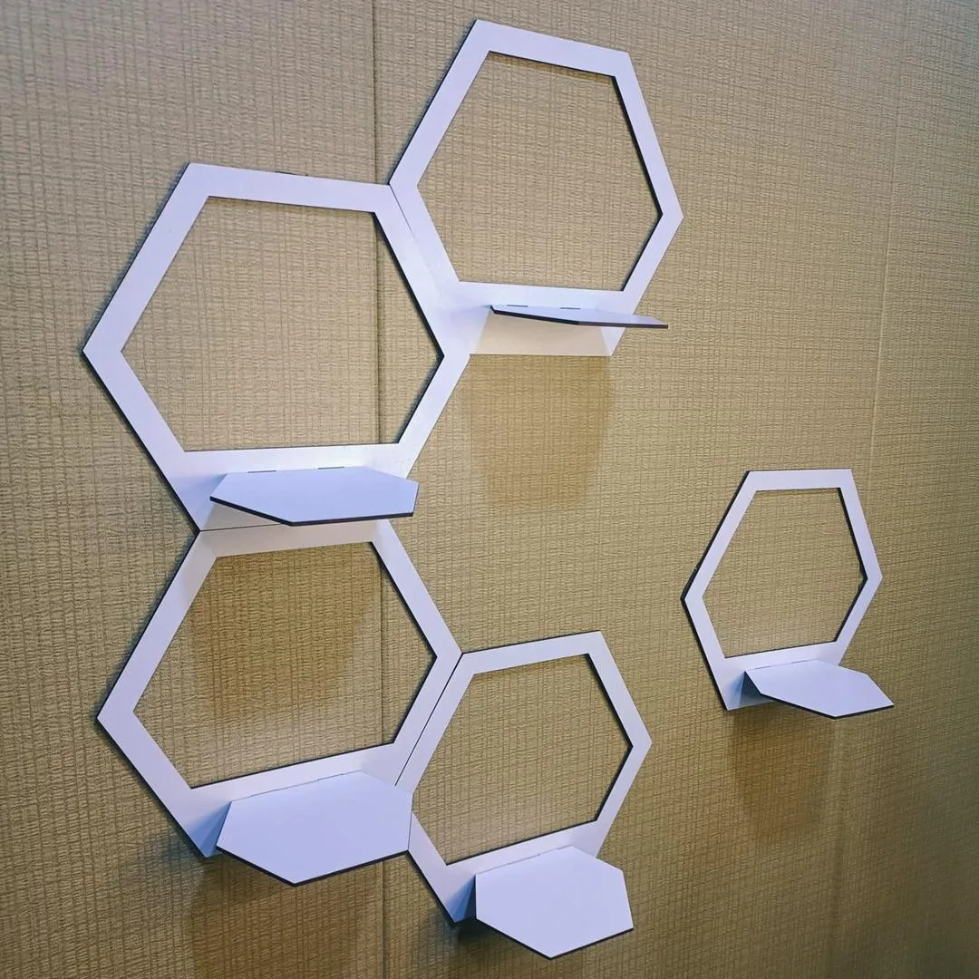 White Hexagon Wall Shelves Set Modern Floating Decor - Image 2