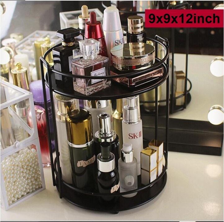 Double Layer Metal Makeup Organizer Rack Black Glass - Image 4