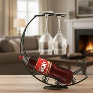 Modern Metal Bottle & Glass Holder Golden 35cm