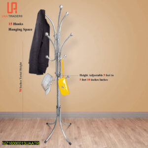 Adjustable 15 Hook Steel Coat Stand Silver Chrome