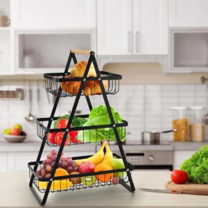 2 ,3 Layer Portable Fruit Basket Black Iron Kitchen Stand