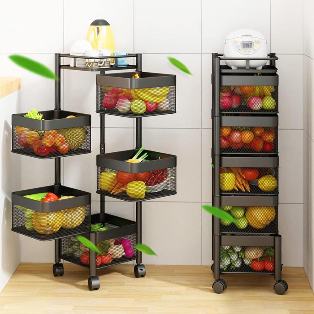 3 5 Tier Rotatable Fruit Basket Iron Black Kitchen Organizer - Image 2