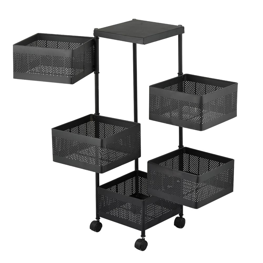3 5 Tier Rotatable Fruit Basket Iron Black Kitchen Organizer