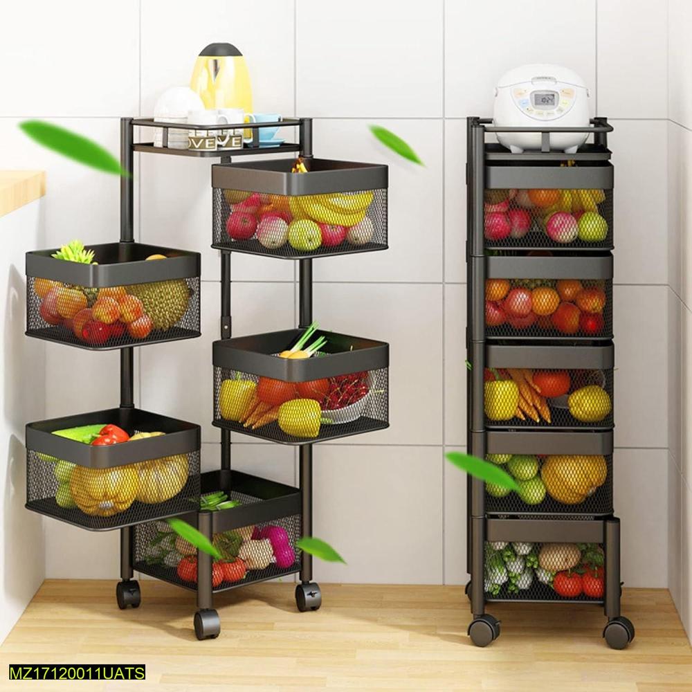 3 5 Tier Rotatable Fruit Basket Iron Black Kitchen Organizer - Image 6