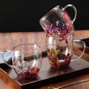 Dried Flower Glass Tea Cup 250ml Double Wall