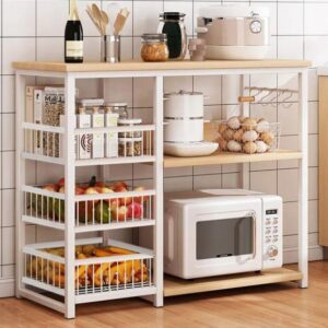 Durable Iron Kitchen Oven Stand Rack with Storage Shelves