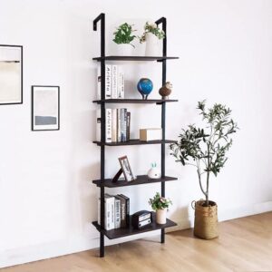 5 Tier Ladder Shelf Black Wood Modern Home Decor