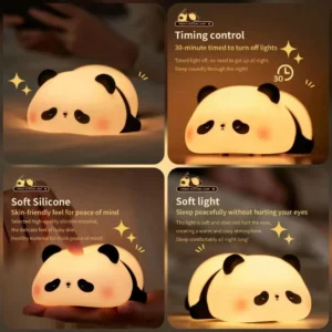 Silicone Panda Night Lamp USB Off White 13x11x6cm