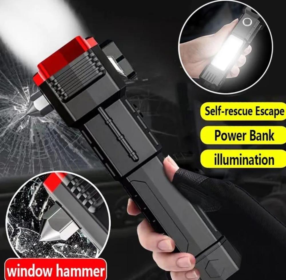 USB Flashlight with Safety Hammer Black Rechargeable - Image 3