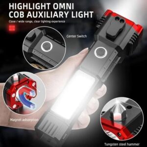 USB Flashlight with Safety Hammer Black Rechargeable