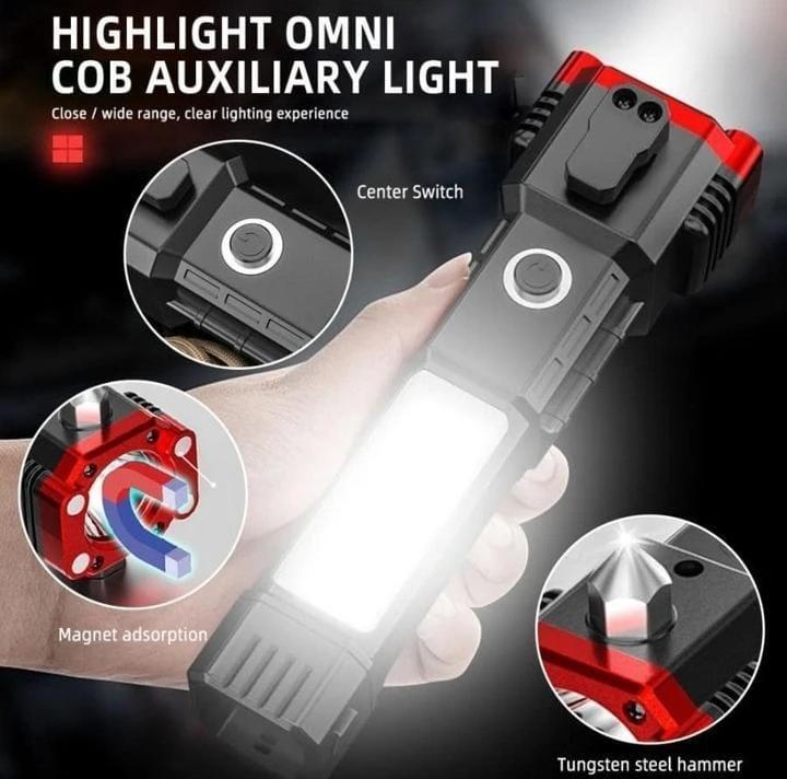 USB Flashlight with Safety Hammer Black Rechargeable