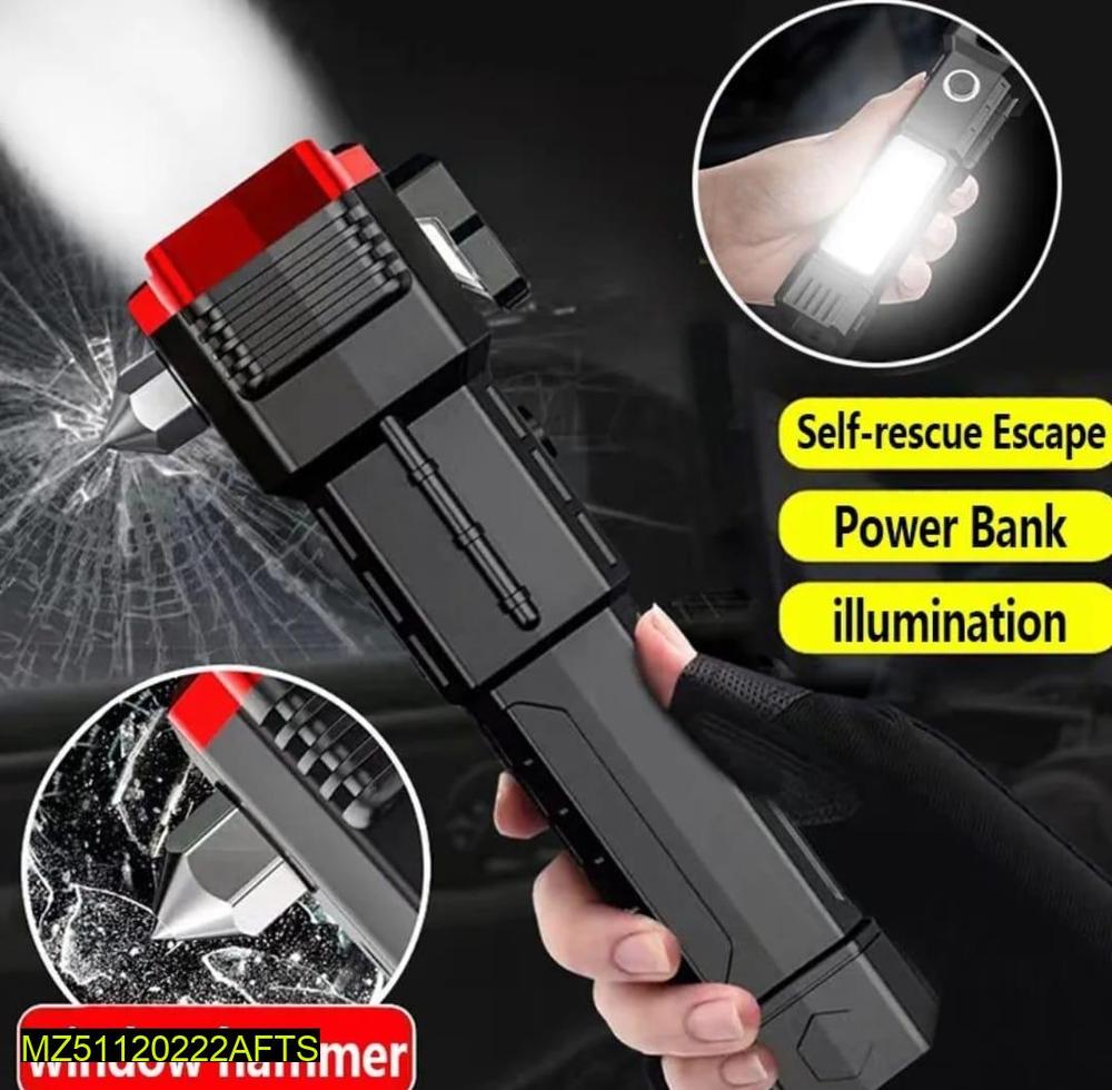 USB Flashlight with Safety Hammer Black Rechargeable - Image 2