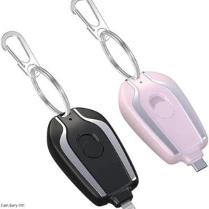 Keychain Power Bank Black & Pink Portable Charger