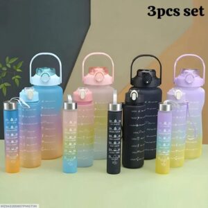 Gradient Water Bottles 3Pcs Set Multicolor ABS Plastic Gym Hydration