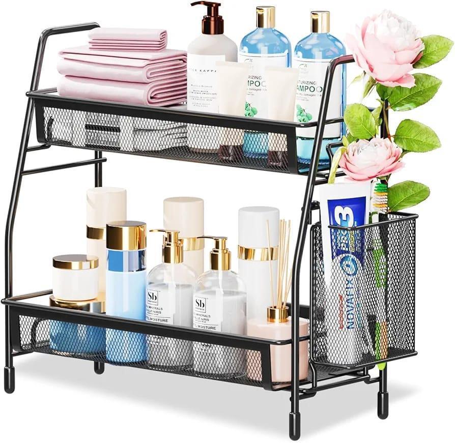 Black 2-Tier Iron Bathroom Organizer Rack - Image 2