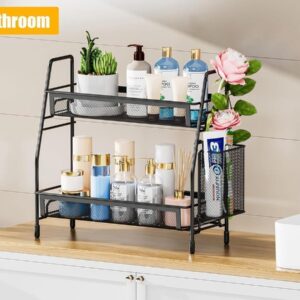 Black 2-Tier Iron Bathroom Organizer Rack