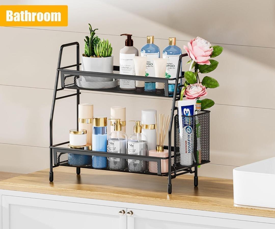 Black 2-Tier Iron Bathroom Organizer Rack