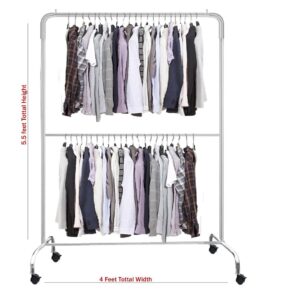 Silver 2-Tier Rolling Wardrobe Organizer 5.5ft H 4ft W