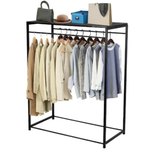 Black Iron Clothes Rack with Shelf for Home Organization