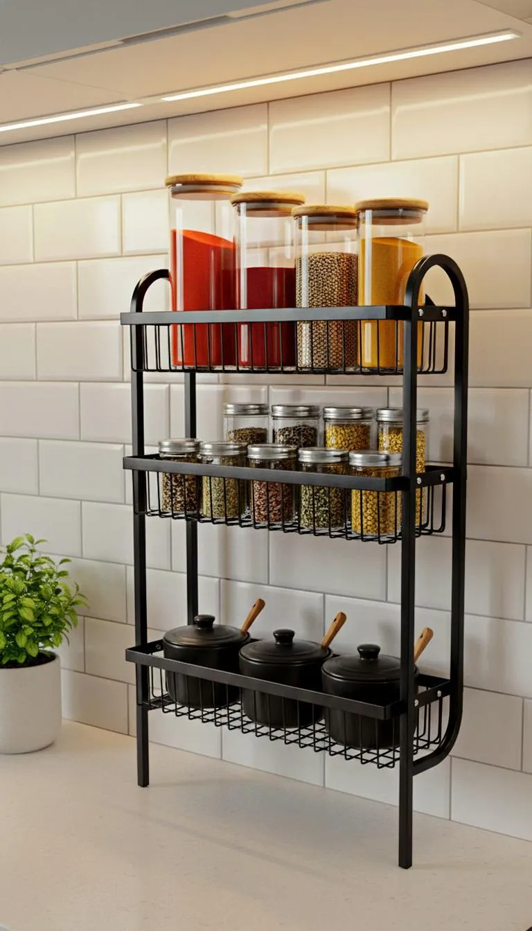 Black 3 Tier Wall Mounted Spice Rack Organizer Stainless Steel - Image 2