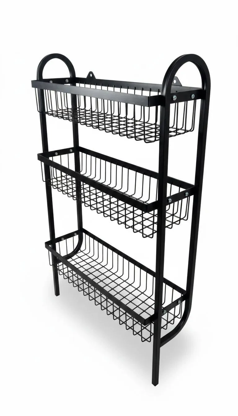 Black 3 Tier Wall Mounted Spice Rack Organizer Stainless Steel - Image 3