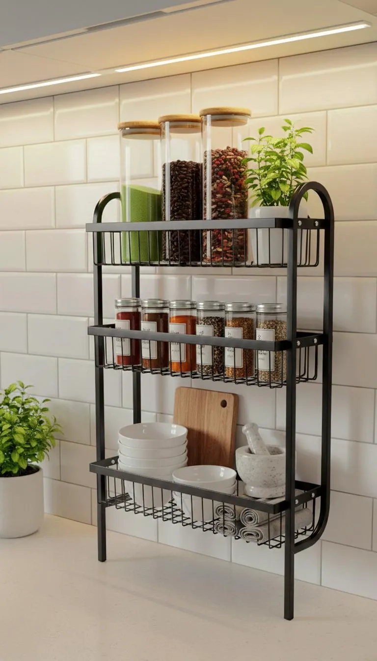 Black 3 Tier Wall Mounted Spice Rack Organizer Stainless Steel