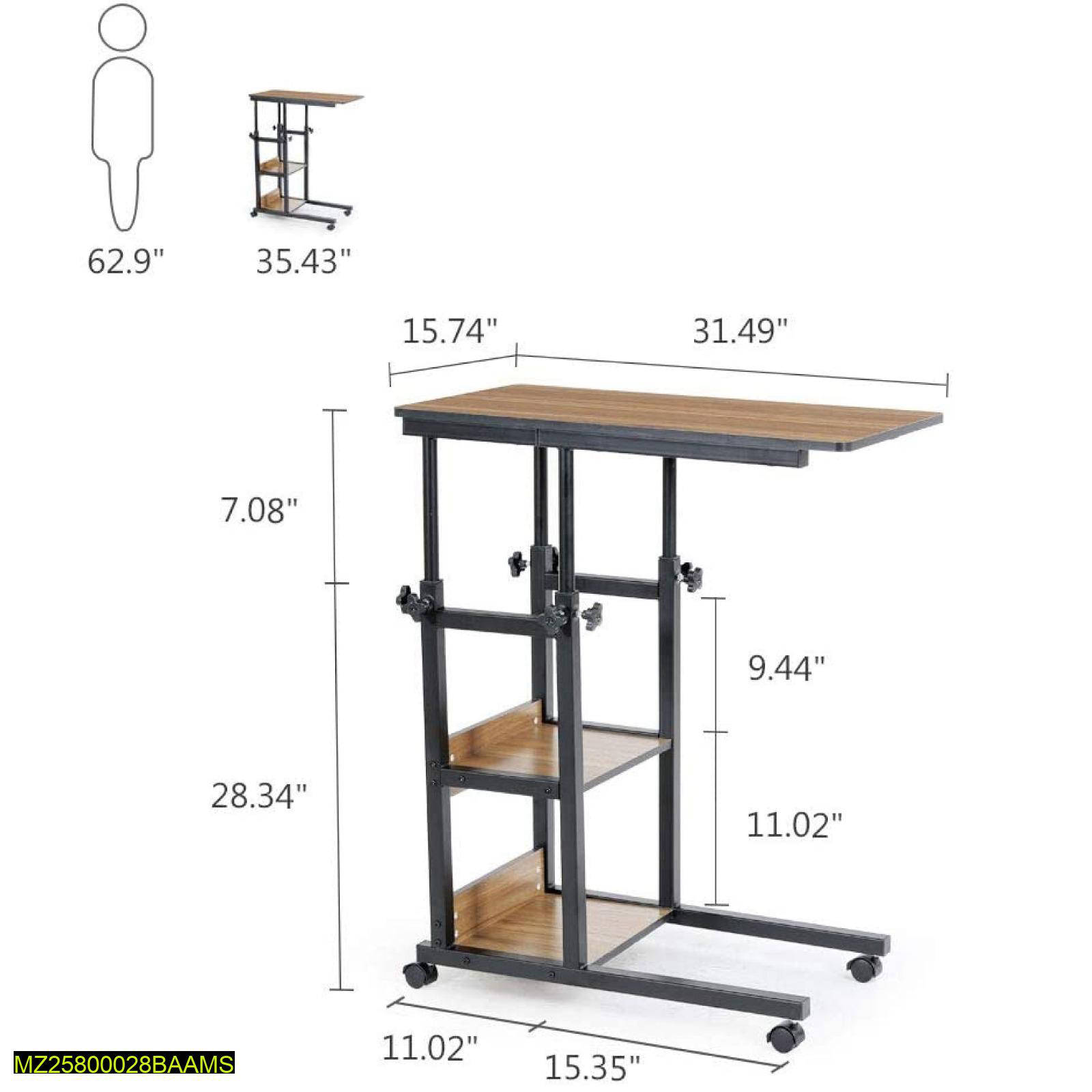Adjustable Wooden Laptop Table With Wheels - Image 4