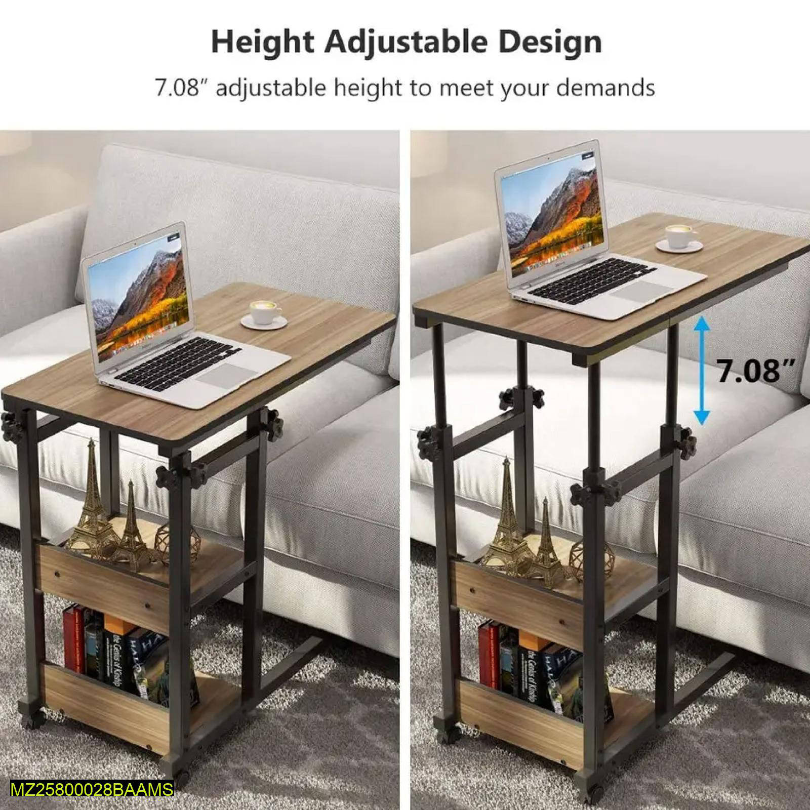 Adjustable Wooden Laptop Table With Wheels - Image 6