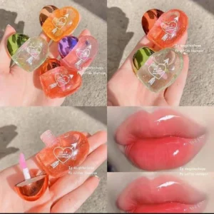 Korean Heart Shaped Lip Gloss Pink Matte Plumper 2 Pcs